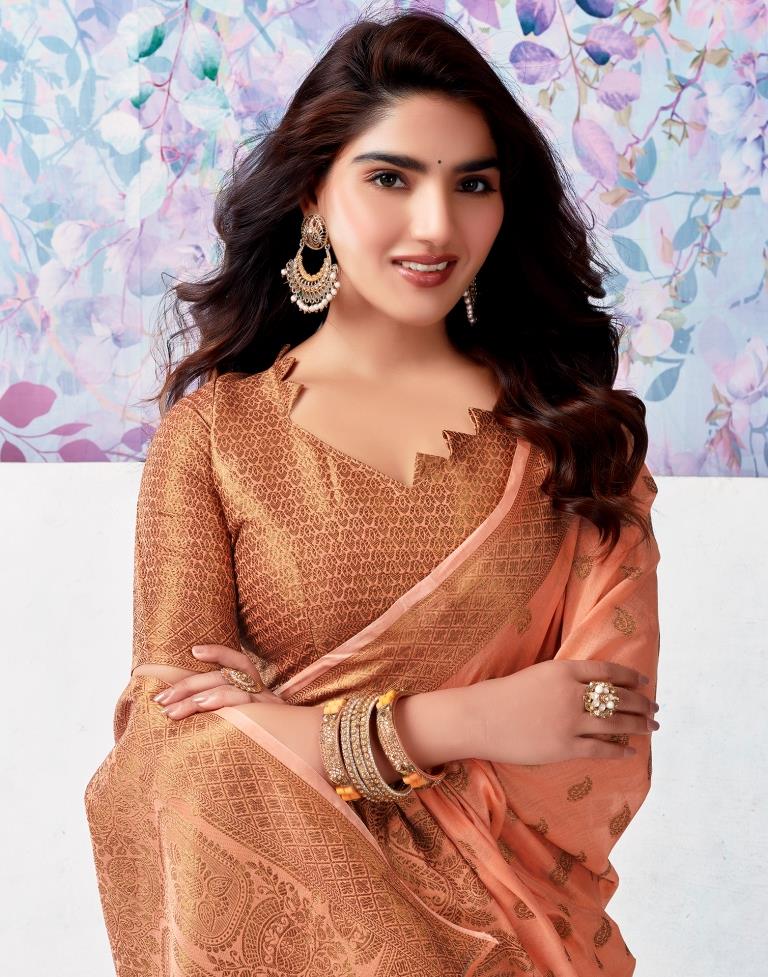 Peach Silk Jacquard Saree