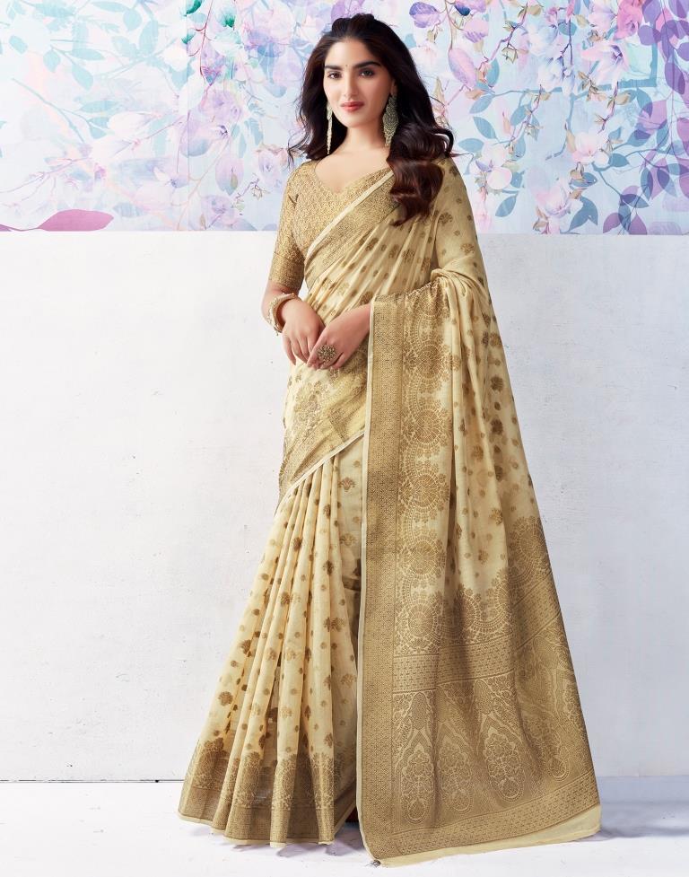 Beige Silk Jacquard Saree