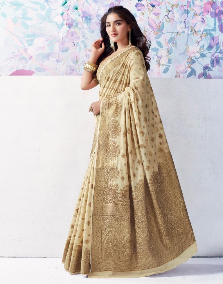 Beige Silk Jacquard Saree