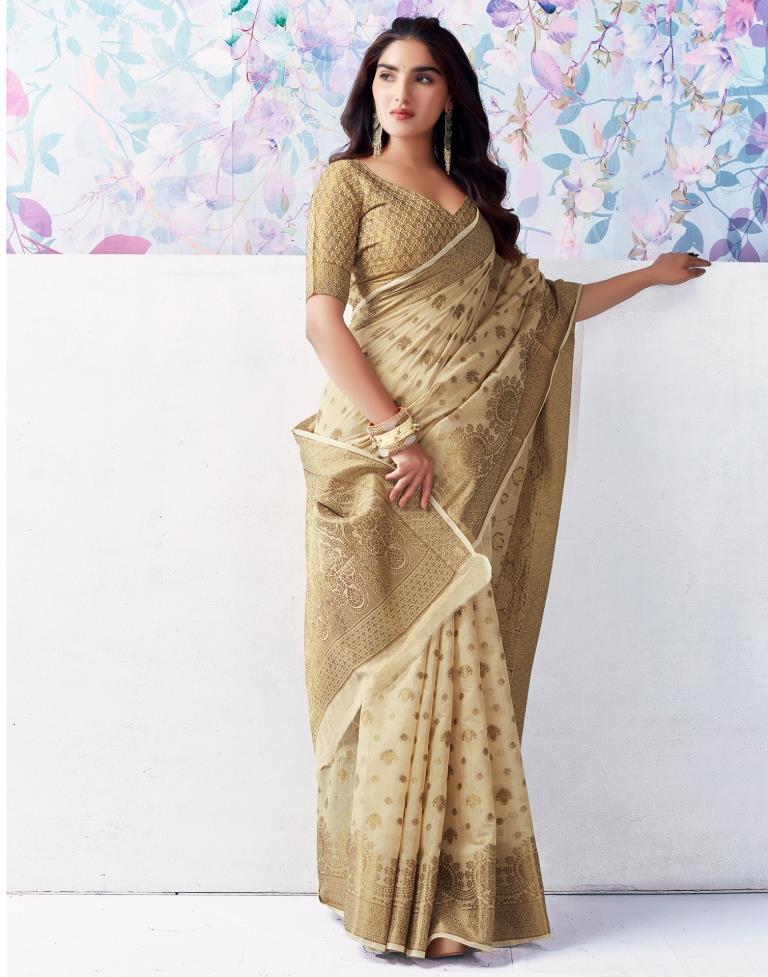 Beige Silk Jacquard Saree