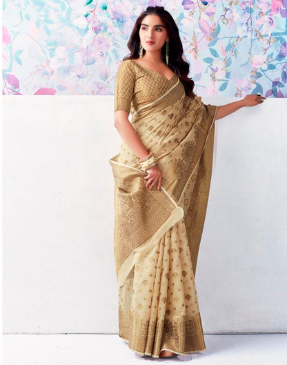 Beige Silk Jacquard Saree