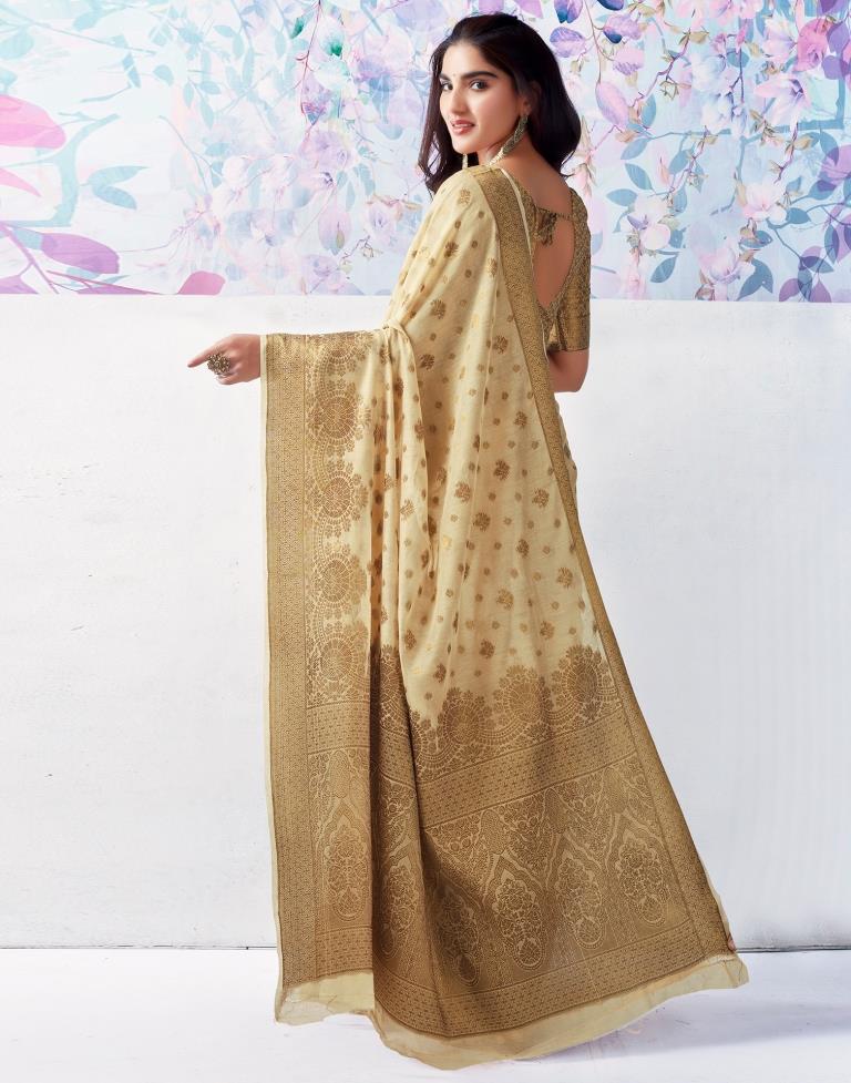 Beige Silk Jacquard Saree