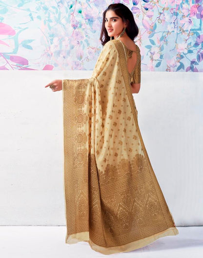 Beige Silk Jacquard Saree