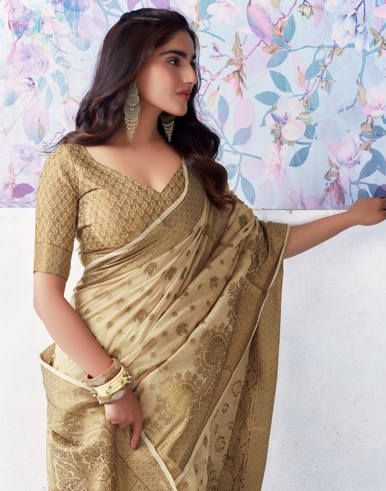 Beige Silk Jacquard Saree