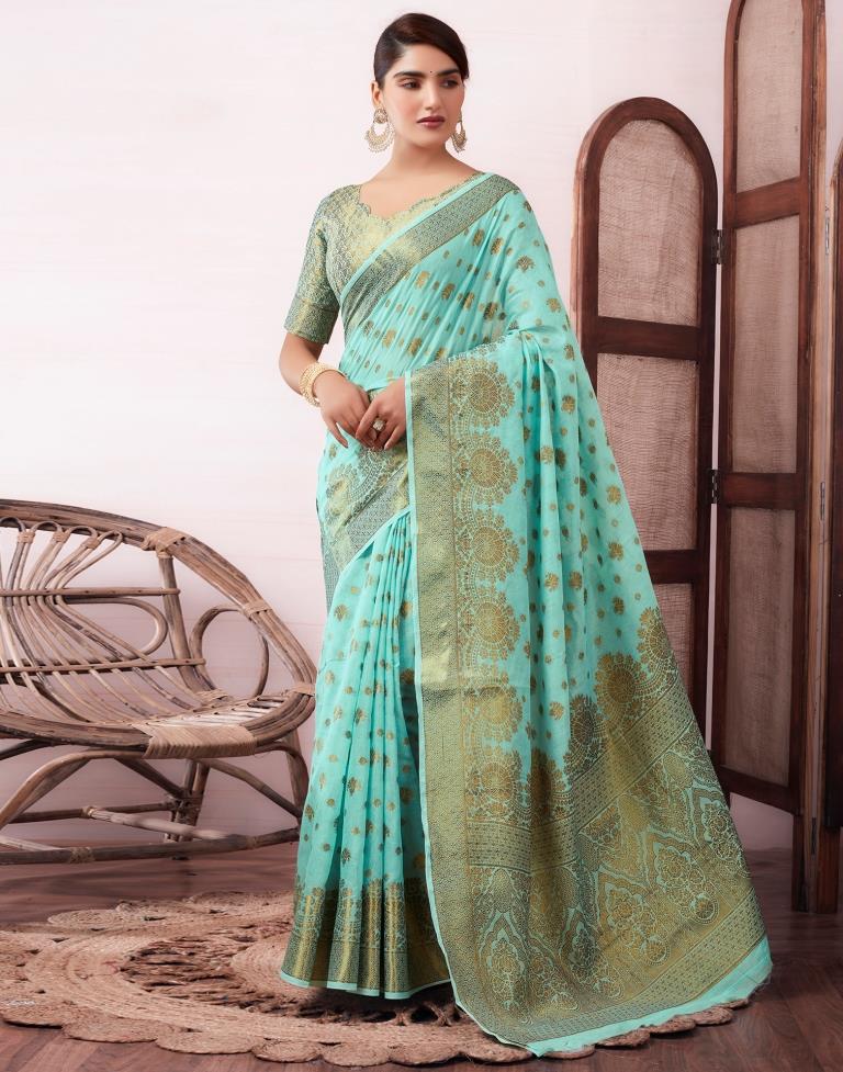 Light Blue Silk Jacquard Saree