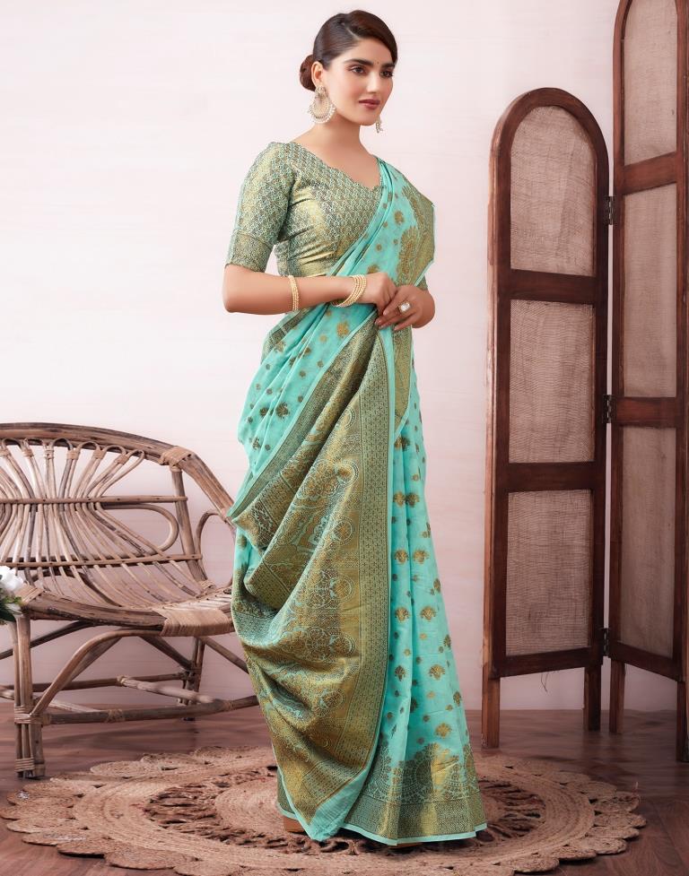 Light Blue Silk Jacquard Saree