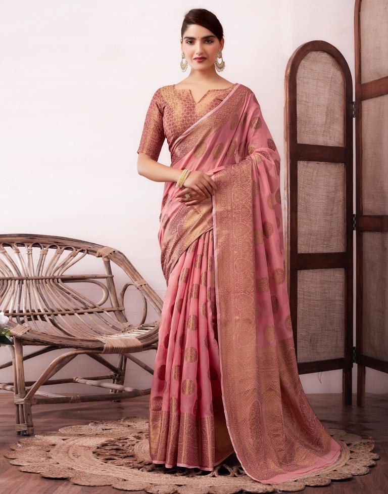 Dusty Pink Silk Jacquard Saree