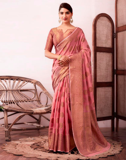 Dusty Pink Silk Jacquard Saree