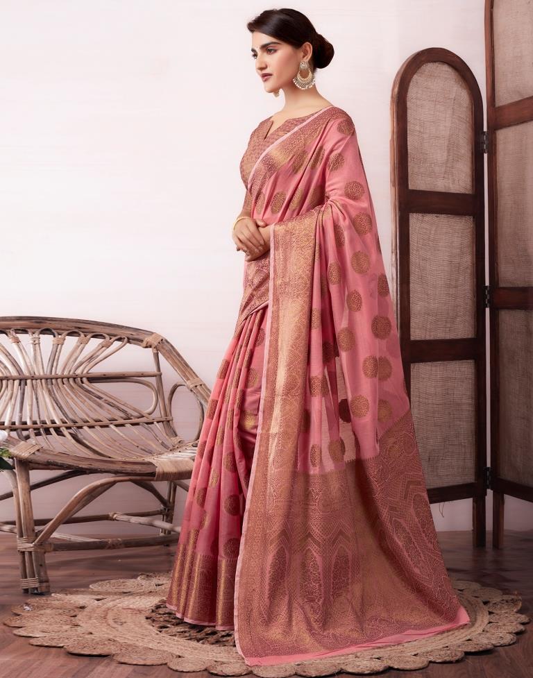 Dusty Pink Silk Jacquard Saree