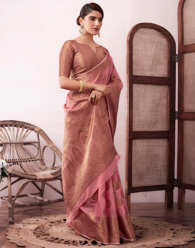 Dusty Pink Silk Jacquard Saree