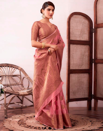 Dusty Pink Silk Jacquard Saree