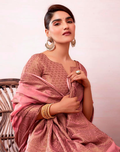 Dusty Pink Silk Jacquard Saree