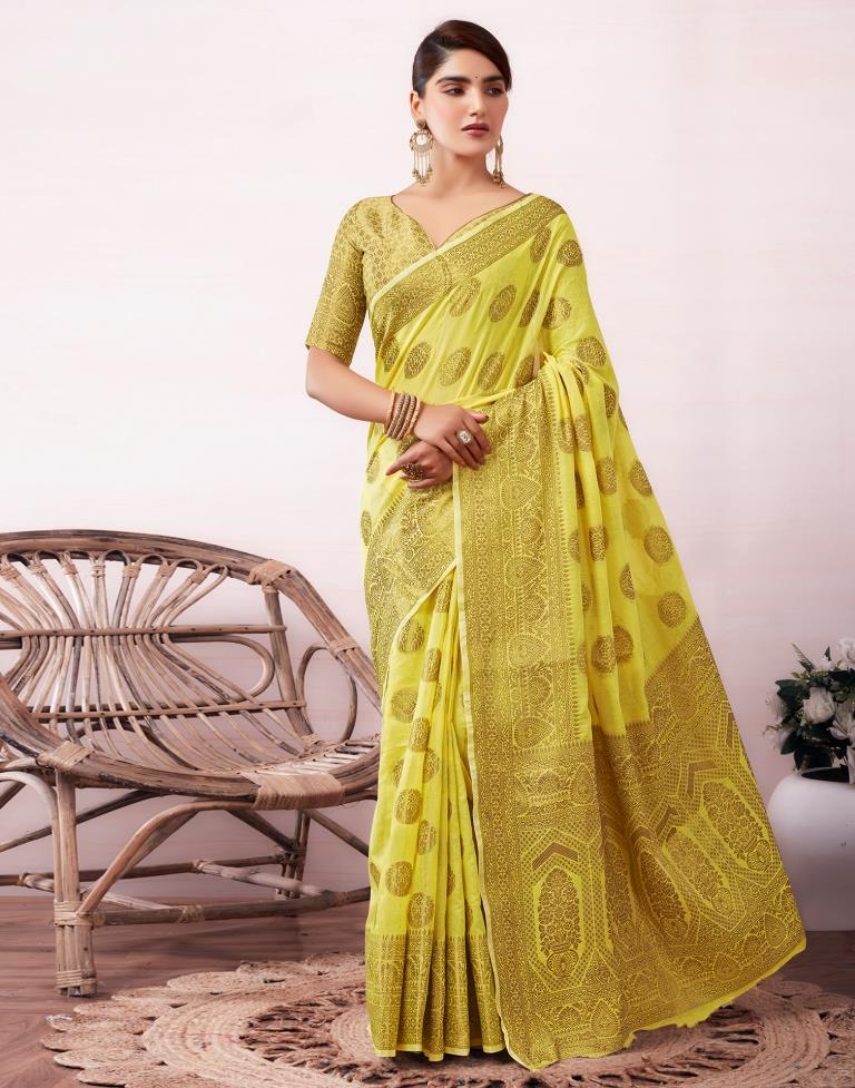 Yellow &amp; Golden Silk Jacquard Saree