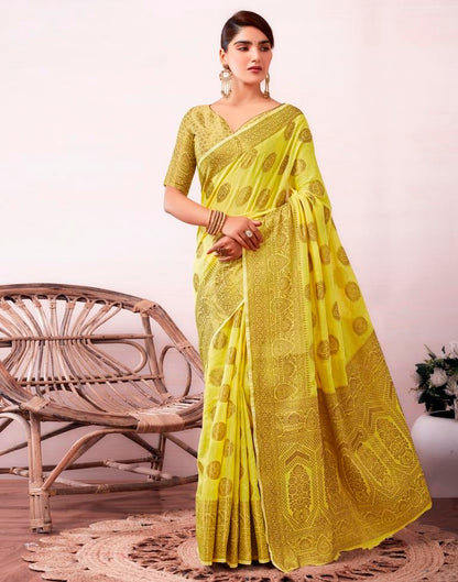 Yellow &amp; Golden Silk Jacquard Saree