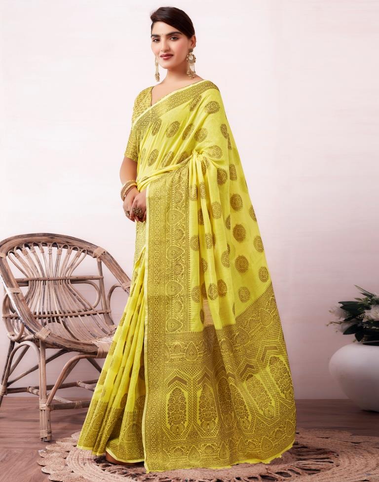 Yellow &amp; Golden Silk Jacquard Saree