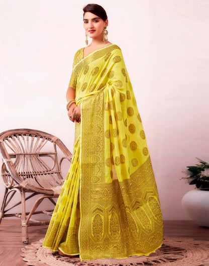 Yellow &amp; Golden Silk Jacquard Saree