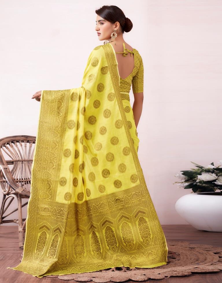 Yellow &amp; Golden Silk Jacquard Saree