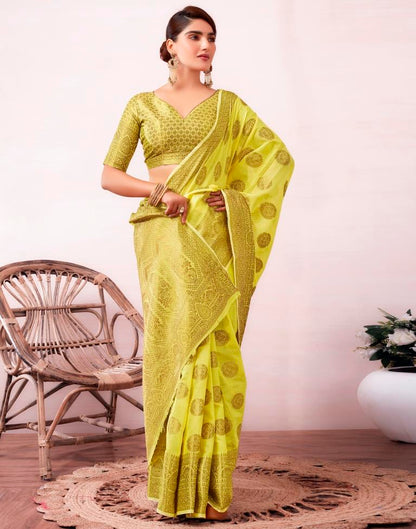 Yellow &amp; Golden Silk Jacquard Saree