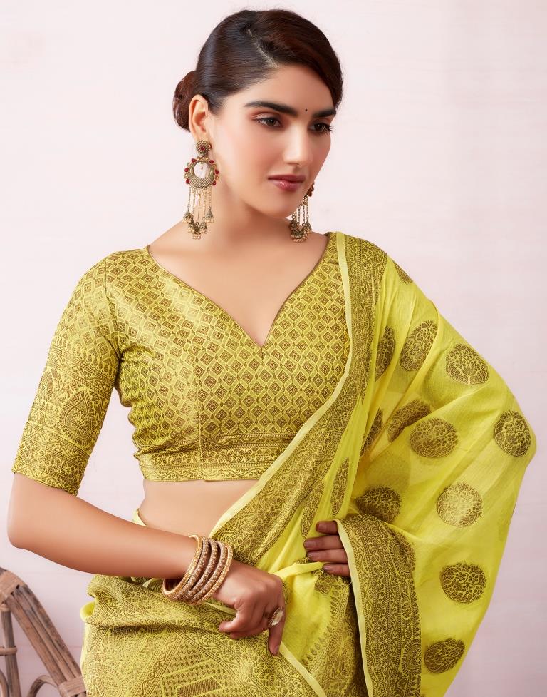 Yellow &amp; Golden Silk Jacquard Saree