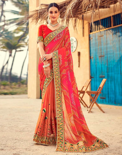 Dusty Red Chiffon Printed  Saree