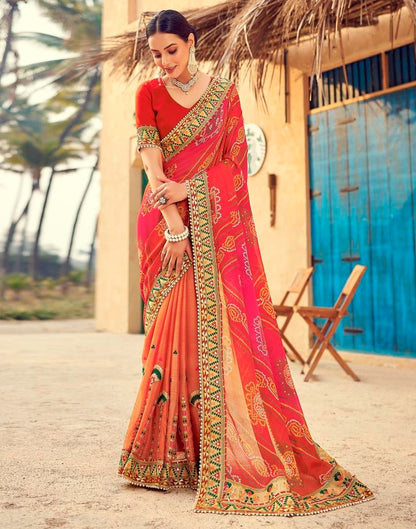 Dusty Red Chiffon Printed  Saree