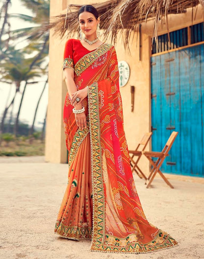 Dusty Red Chiffon Printed  Saree