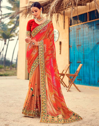 Dusty Red Chiffon Printed  Saree