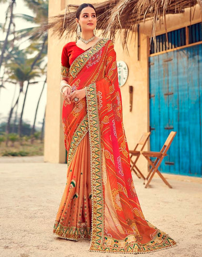 Dusty Red Chiffon Printed  Saree