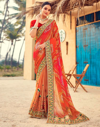 Dusty Red Chiffon Printed  Saree