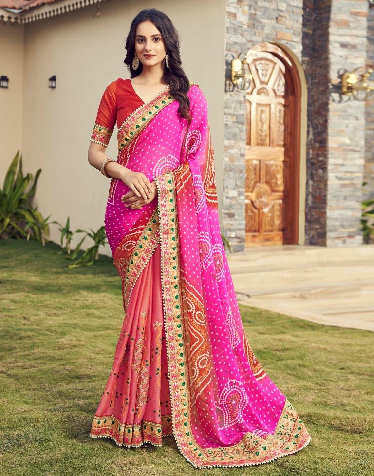 Pink  Chiffon Printed  Saree