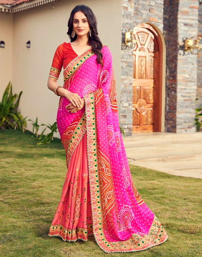 Pink  Chiffon Printed  Saree