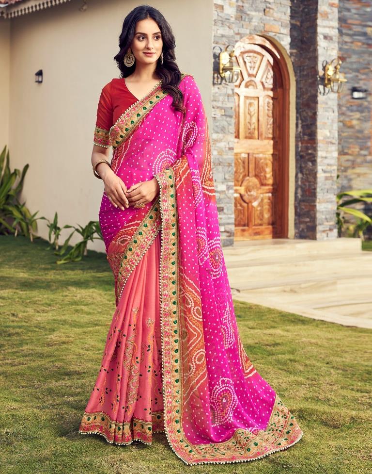 Pink  Chiffon Printed  Saree