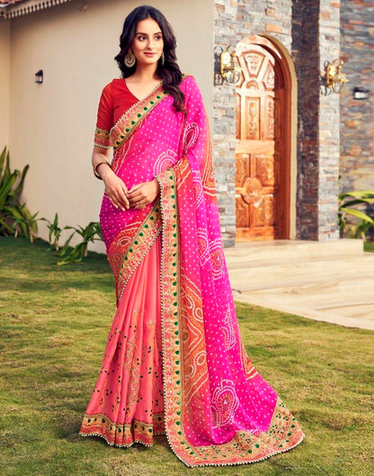 Pink  Chiffon Printed  Saree