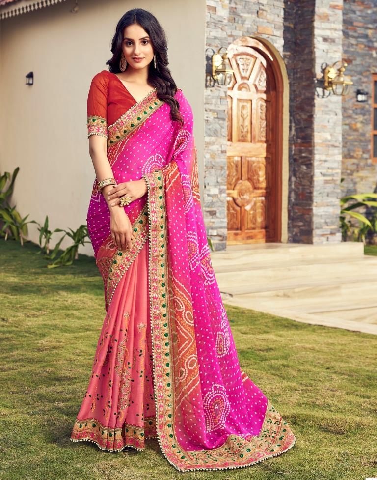 Pink  Chiffon Printed  Saree