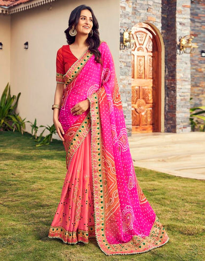 Pink  Chiffon Printed  Saree