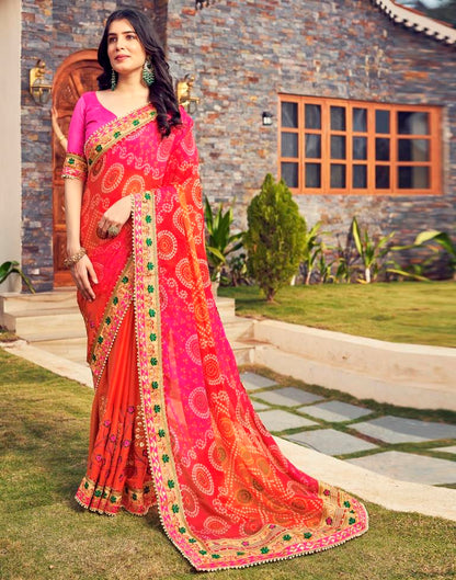 Dark Orange Chiffon Printed  Saree