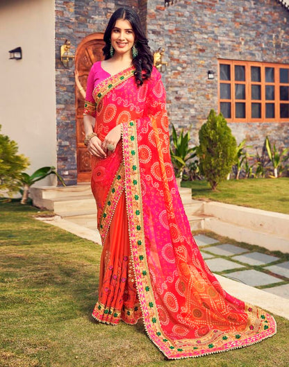 Dark Orange Chiffon Printed  Saree