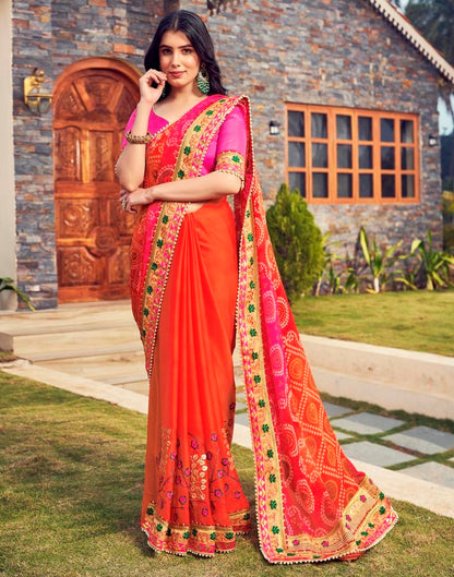 Dark Orange Chiffon Printed  Saree