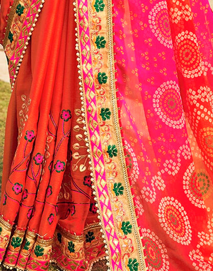 Dark Orange Chiffon Printed  Saree