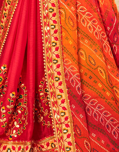 Red Chiffon Printed  Saree