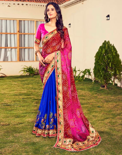 Maroon &amp; Multicoloured Chiffon Printed  Saree