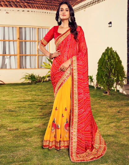 Red Chiffon Printed  Saree