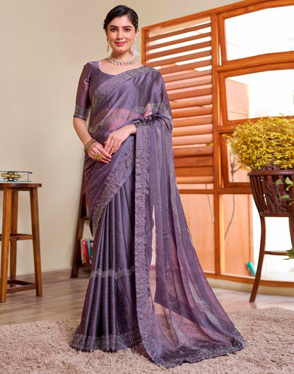 Mauve Georgette Plain Saree