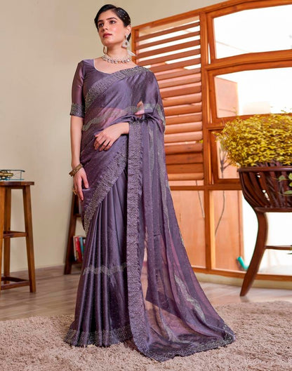 Mauve Georgette Plain Saree