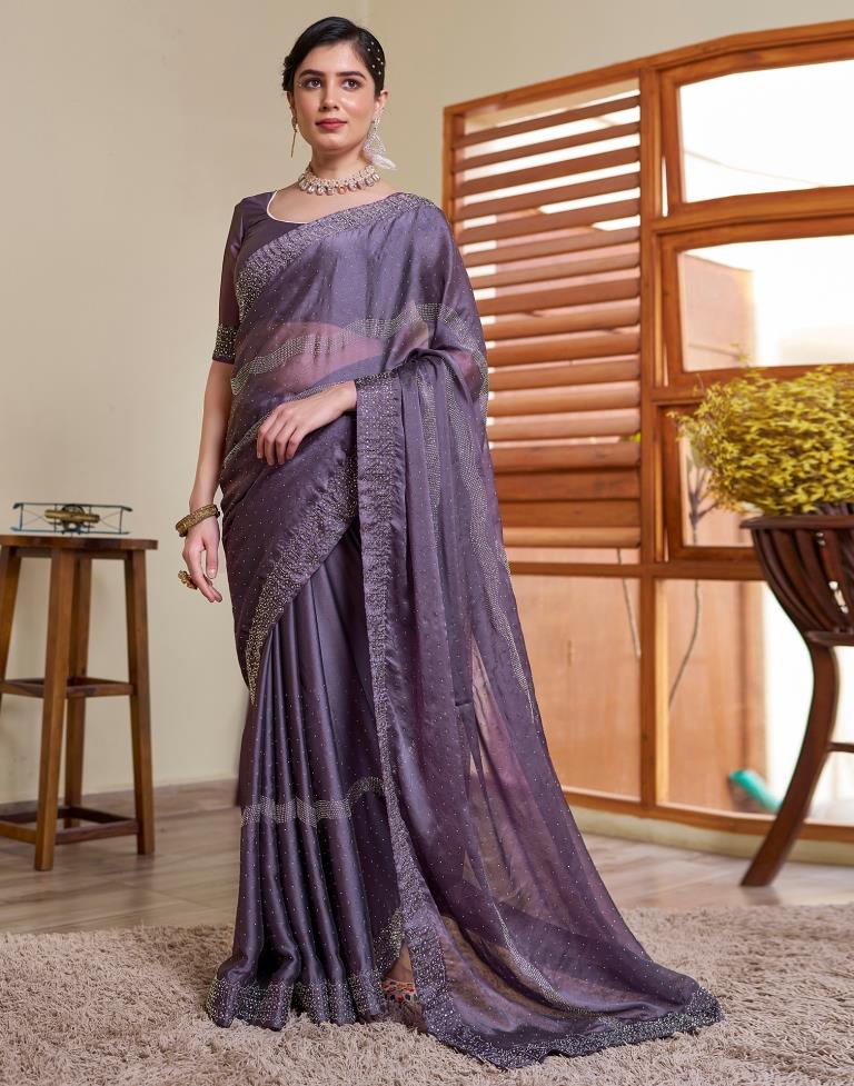 Mauve Georgette Plain Saree