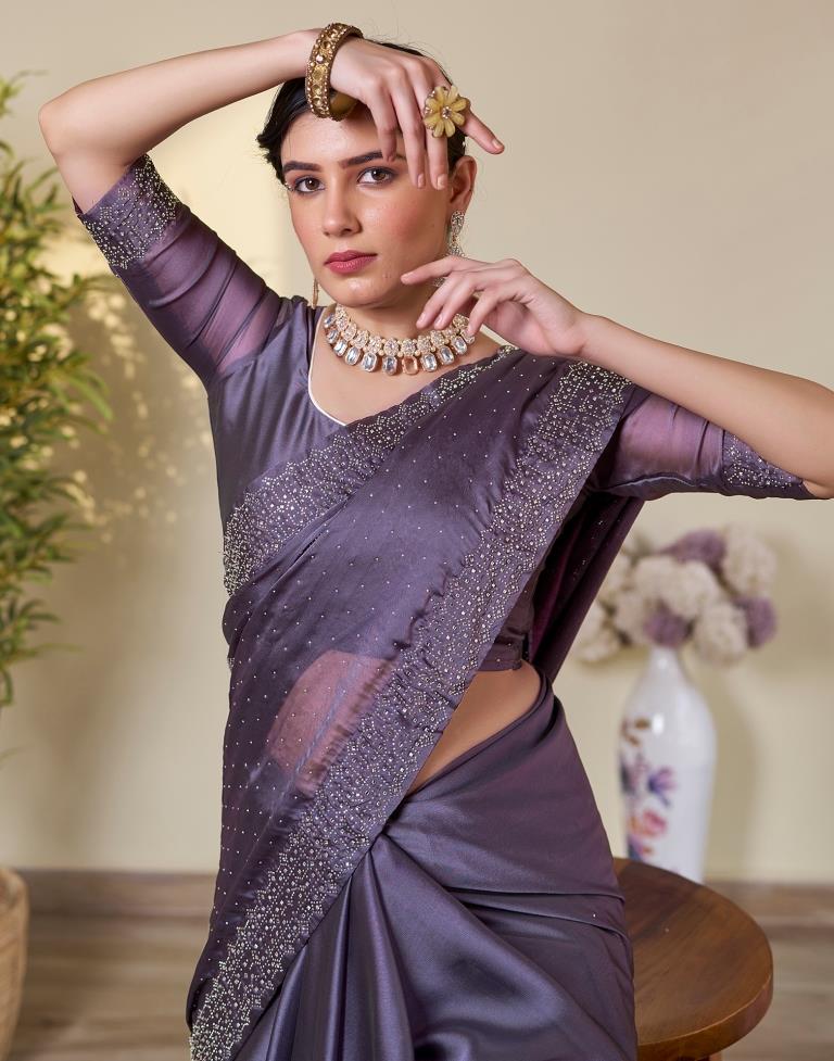 Mauve Georgette Plain Saree