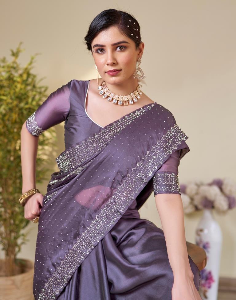 Mauve Georgette Plain Saree