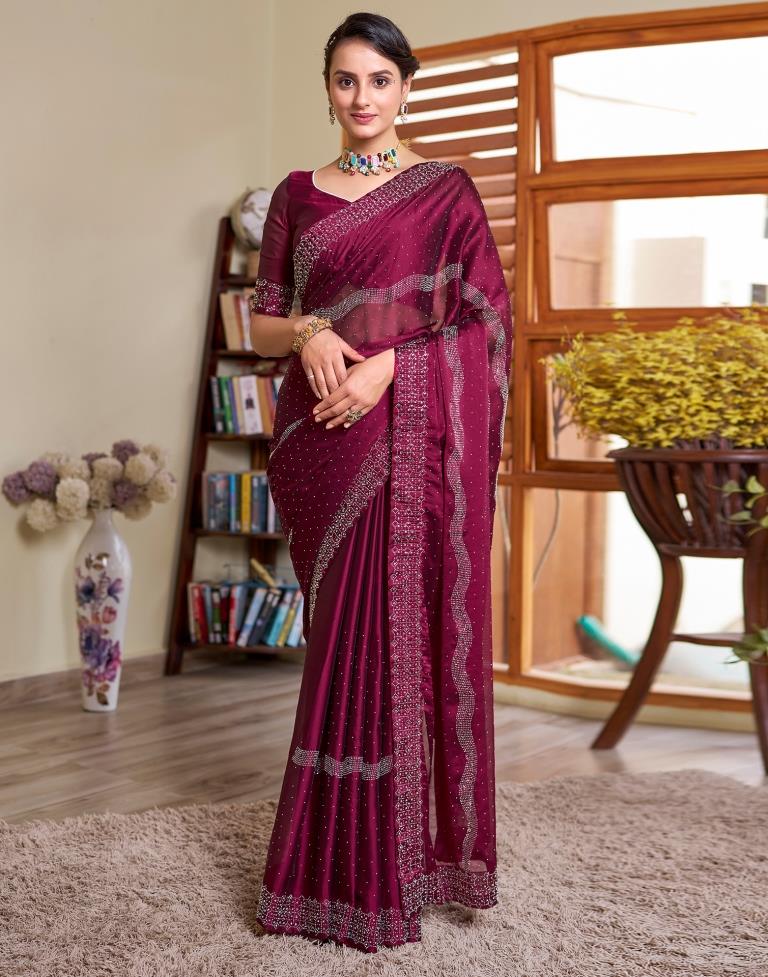 Deep Pink Georgette Plain Saree