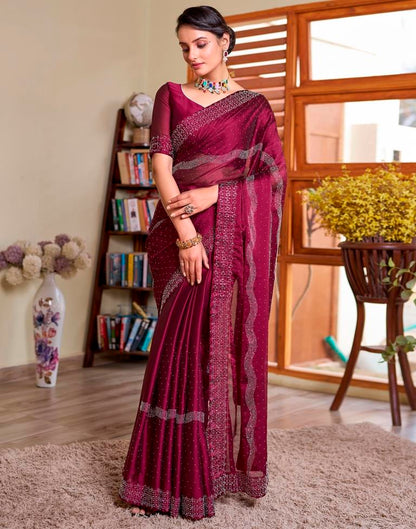 Deep Pink Georgette Plain Saree