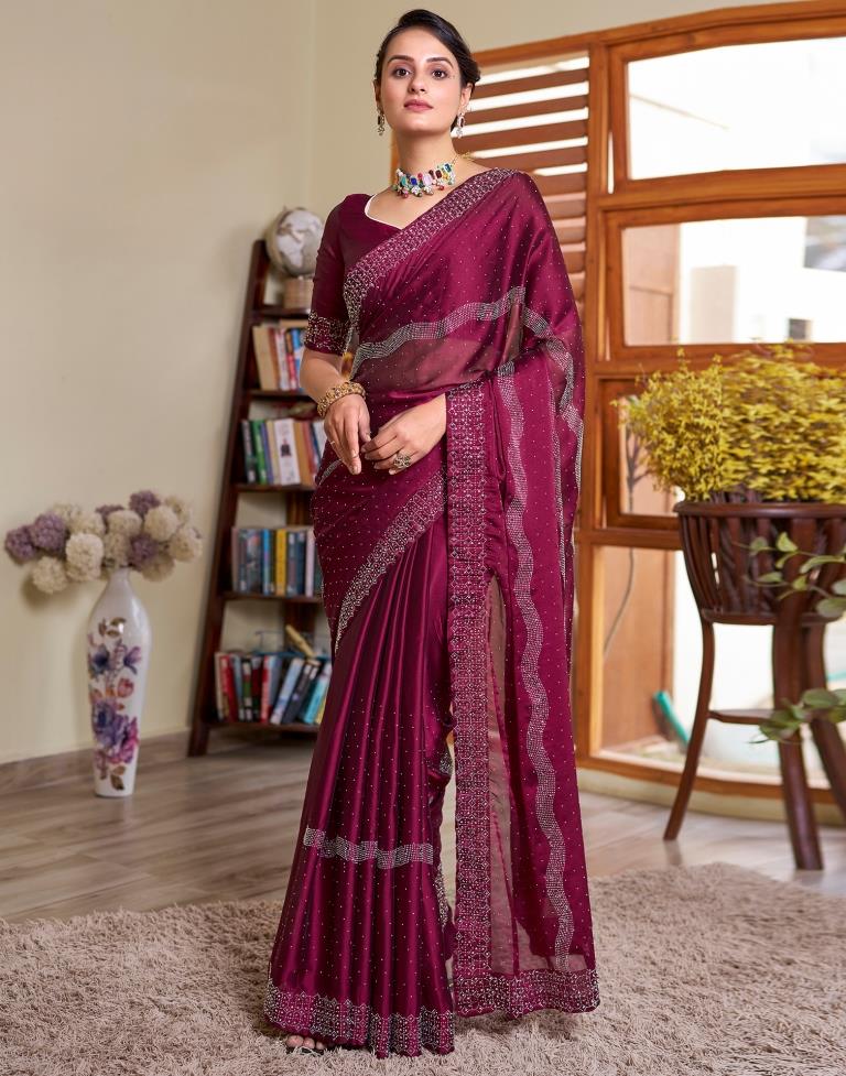 Deep Pink Georgette Plain Saree